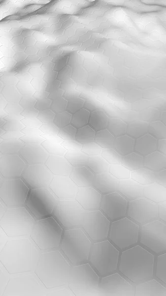 Weiße Wabe mit einer Farbverlauf-Farbe auf hellem Hintergrund. Perspektivische Ansicht auf Polygon sehen aus wie Waben. wellige Oberfläche. isometrische Geometrie. 3D-Illustration — Stockfoto