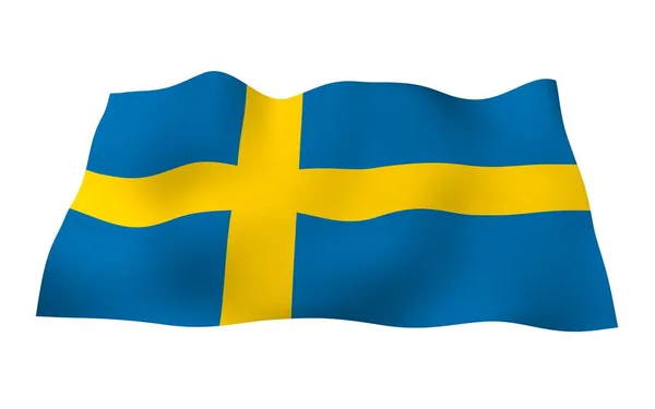 La bandera de Suecia. Símbolo estatal oficial del Reino de Suecia. Un campo azul con una cruz escandinava amarilla que se extiende hasta los bordes de la bandera. ilustración 3d — Foto de Stock