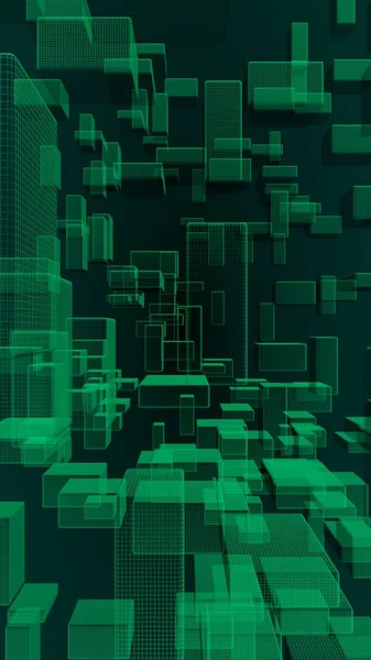 Green and dark abstract digital and technology background. The pattern with repeating rectangles. 3D illustration — Stock Photo, Image