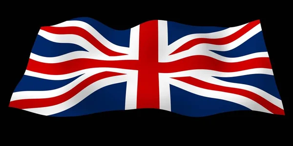 Zwaaiende vlag van Groot-Brittannië op donkere achtergrond. Britse vlag. Verenigd Koninkrijk van Groot-Brittannië en Noord-Ierland. Staatssymbool van het Verenigd Koninkrijk. 3D illustratie — Stockfoto
