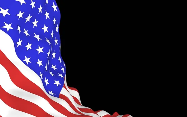 Viftande flagga USA på en mörk bakgrund. Stjärnor och ränder. Delstatssymbol för USA. 3D-illustration — Stockfoto
