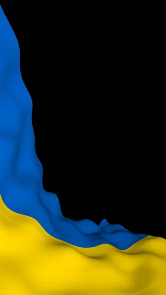 Le drapeau de l'Ukraine sur un fond sombre. Drapeau national et enseigne de l'État. Bicolore bleu et jaune. Illustration 3D agitant le drapeau — Photo