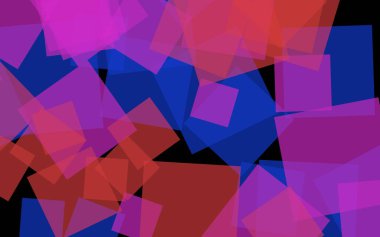 Koyu arka plan üzerinde çok renkli yarı saydam kareler. Pembe tonları. 3d illüstrasyon