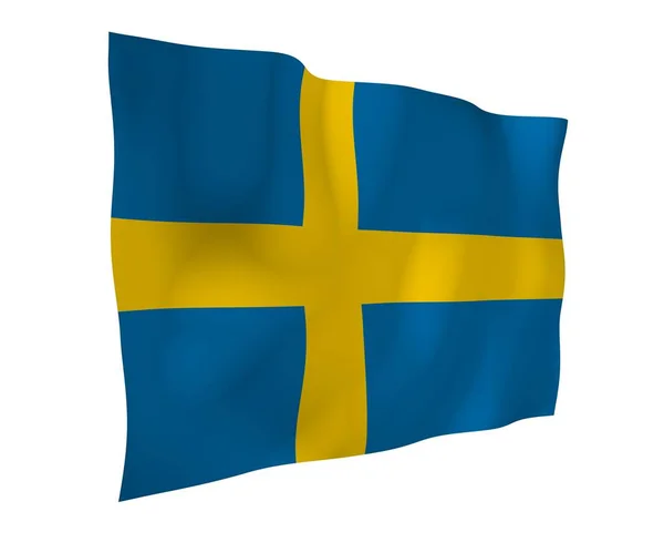 The flag of Sweden. Official state symbol of the Kingdom of Sweden. A blue field with a yellow Scandinavian cross that extends to the edges of the flag. 3d illustration — Stock Photo, Image