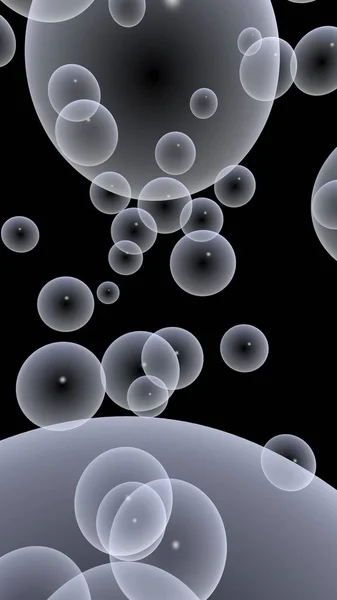 Dark background and light bubbles. Wallpaper, texture with balloons. 3D illustration — Stock Photo, Image