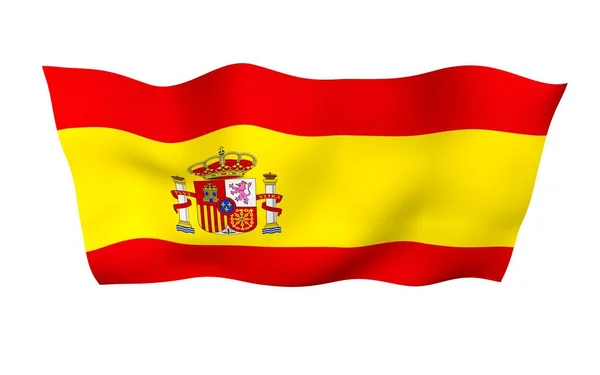 Die Flagge Spaniens. Offizielles Staatssymbol des Königreichs Spanien. Konzept: Web, Sportseiten, Sprachkurse, Reisen, Gestaltungselemente. 3D-Illustration — Stockfoto