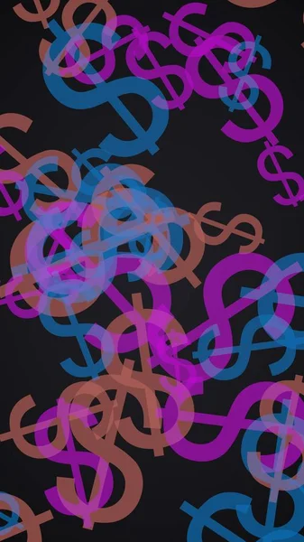 Multicolored translucent dollar signs on dark background. Red tones. 3D illustration — Stock Photo, Image