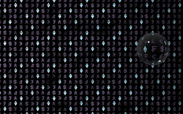 Kryształ Ethereum i waluta na ciemnym tle. Symbol cyfrowej waluty kryptograficznej. Koncepcja biznesowa. Wyświetlacz rynku. ilustracja 3D — Zdjęcie stockowe