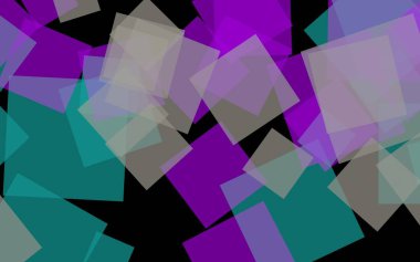 Koyu arka plan üzerinde çok renkli yarı saydam kareler. Pembe tonları. 3d illüstrasyon