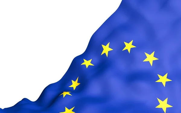 Bandera levemente ondeante de la Unión Europea aislada sobre fondo blanco, representación 3D. Símbolo de Europa. Ilustración 3D —  Fotos de Stock