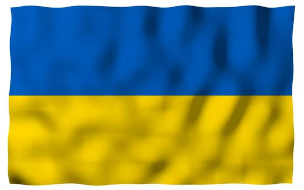 Ukrainas flagga på en vit bakgrund. Nationell flagga och delstat. Blå och gul tvåfärgad. 3D illustration viftande flagga — Stockfoto