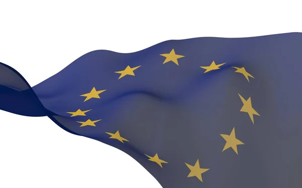 Lekko machająca flaga Unii Europejskiej odizolowana na białym tle, renderowanie 3D. Symbol Europy. 3D ilustracja — Zdjęcie stockowe