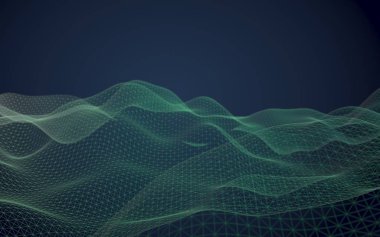 Soyut manzara arka plan. Siber uzay mor ızgarası. merhaba teknoloji ağı. 3d illüstrasyon