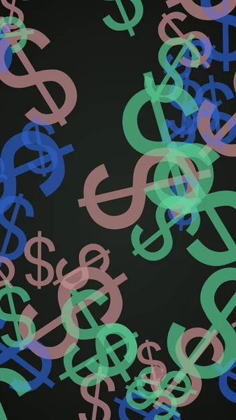 Mångfärgade genomskinliga dollartecken på mörk bakgrund. Gröna toner. 3D-illustration — Stockfoto