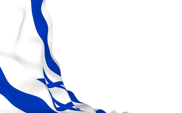 Die Flagge Israels. Staatssymbol des Staates Israel. Ein blauer Davidstern zwischen zwei horizontalen blauen Streifen auf einem weißen Feld. 3D-Illustration — Stockfoto