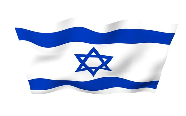 Flaga Izraela. Państwowy symbol Państwa Izrael. Niebieska Gwiazda Dawida pomiędzy dwoma poziomymi niebieskimi paskami na białym polu. Ilustracja 3D — Zdjęcie stockowe