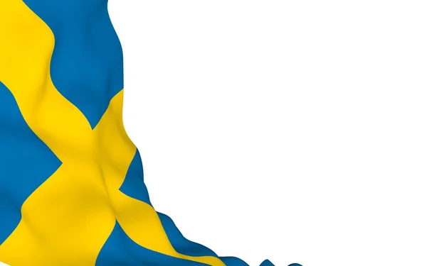 La bandiera di Sweden. Simbolo ufficiale del Regno di Svezia. Un campo blu con una croce scandinava gialla che si estende fino ai bordi della bandiera. Illustrazione 3d — Foto Stock