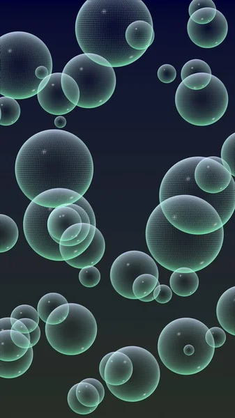 Fundo escuro bolhas de malha verde. Papel de parede, textura com bolha. Ilustração 3D — Fotografia de Stock