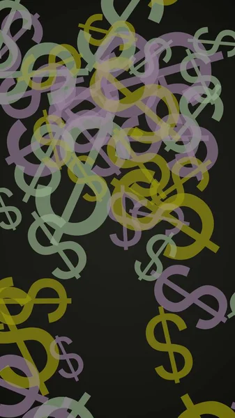 Vícebarevné průsvitné znaky dolaru na tmavém pozadí. Zelené tóny. 3D ilustrace — Stock fotografie