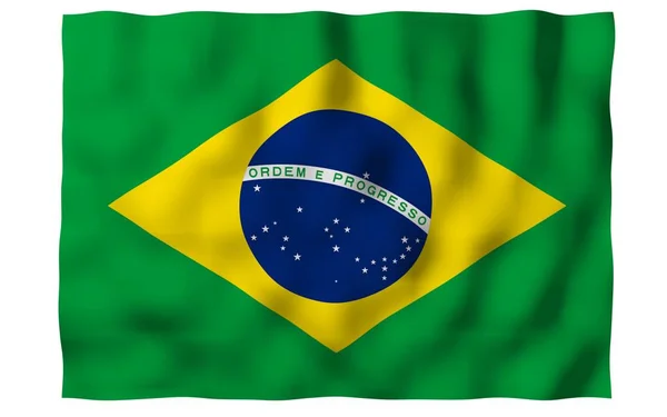 Wapperende vlag van Brazilië. Ordem e Progresso. Orde en vooruitgang. Rio de Janeiro. Zuid-Amerika. Staat symbool. 3D illustratie — Stockfoto