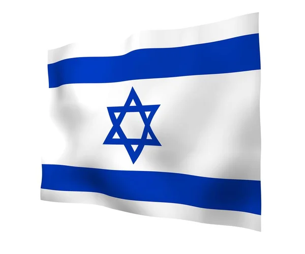 Le drapeau d'Israël. Symbole d'État de l'État d'Israël. Une étoile bleue de David entre deux bandes horizontales bleues sur un champ blanc. Illustration 3d — Photo