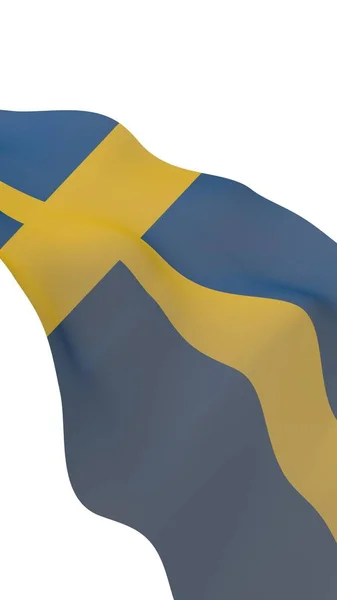 De vlag van Zweden. Officieel staatssymbool van het Koninkrijk Zweden. Een blauw veld met een geel Scandinavisch kruis dat zich uitstrekt tot de randen van de vlag. 3d illustratie — Stockfoto