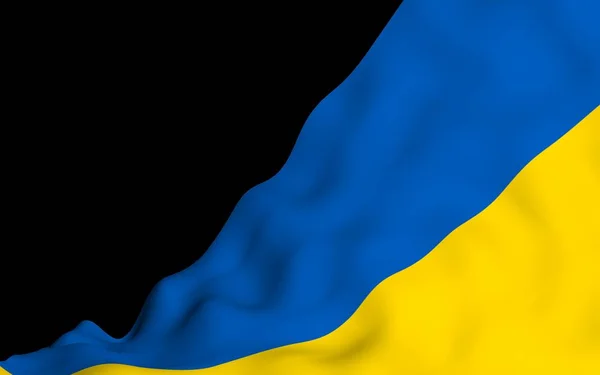 Le drapeau de l'Ukraine sur un fond sombre. Drapeau national et enseigne de l'État. Bicolore bleu et jaune. Illustration 3D agitant le drapeau — Photo