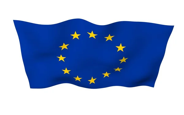 Drapeau légèrement agitant de l'Union européenne isolé sur fond blanc, rendu 3D. Symbole d'Europe. Illustration 3D — Photo