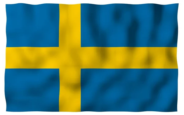 스웨덴의 국기. 스웨덴 왕국의 공식 상징이다. 깃발 끝까지 뻗어 있는 노란색 스칸디나비아 십자가가 있는 푸른 들판이다. 3d 삽화 — 스톡 사진