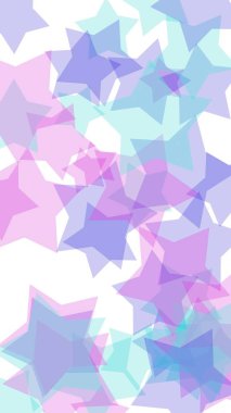 Beyaz arka plan üzerinde çok renkli yarı saydam yıldızlar. Pembe tonları. 3d illüstrasyon
