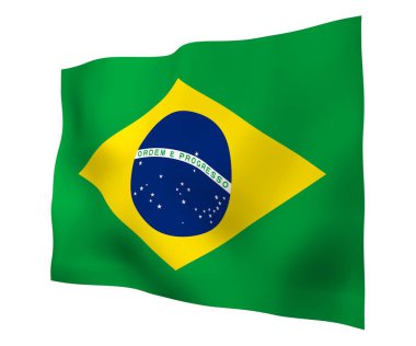Brezilya bayrağı sallayarak. Ordem e Progresso. Sipariş ve ilerleme. Rio de Janeiro. Güney Amerika. Devlet sembolü. 3D çizim