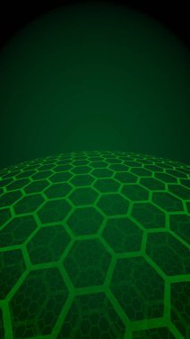 Bal peteklerinin çok katmanlı küresi, koyu arkaplanda sarı, sosyal ağ, bilgisayar ağı, teknoloji, küresel ağ. 3B illüstrasyon