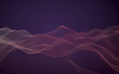 Soyut manzara arka plan. Siber uzay mor ızgarası. merhaba teknoloji ağı. 3d illüstrasyon
