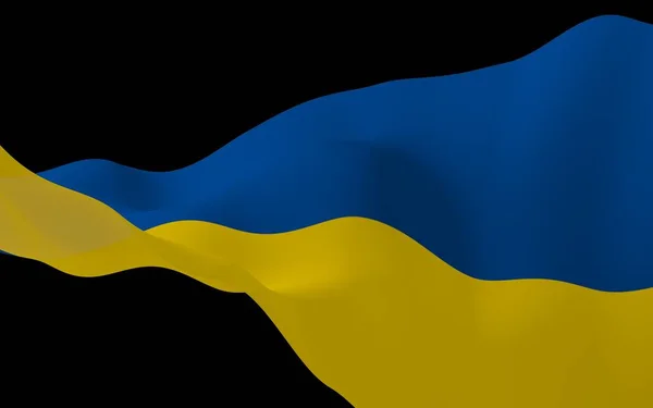 Ukrainas flagga på en mörk bakgrund. Nationella flaggan och staten Ensign. Blå och gul bicolour. 3D illustration viftande flagga — Stockfoto