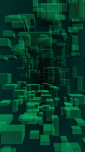 Зелений і темний абстрактний цифровий і технологічний фон. Візерунок з повторюваними прямокутниками. 3D ілюстрація — стокове фото