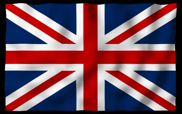 Drapeau agitant de la Grande-Bretagne sur fond sombre. Drapeau britannique. Royaume Uni de Grande Bretagne et d'Irlande du Nord. Symbole d'État du Royaume-Uni. Illustration 3D — Photo