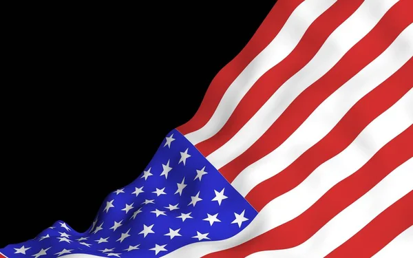 Viftande flagga USA på en mörk bakgrund. Stjärnor och ränder. Delstatssymbol för USA. 3D-illustration — Stockfoto