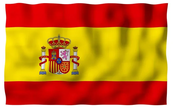 Die Flagge Spaniens. Offizielles Staatssymbol des Königreichs Spanien. Konzept: Web, Sportseiten, Sprachkurse, Reisen, Gestaltungselemente. 3D-Illustration — Stockfoto