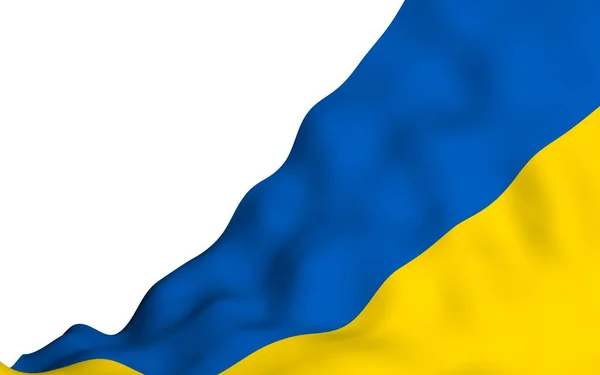 Bandeira da Ucrânia sobre um fundo branco. Bandeira nacional e insígnia estadual. Bicolor azul e amarelo. Ilustração 3D acenando bandeira — Fotografia de Stock