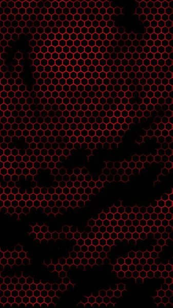 Honingraat op een rode achtergrond. Perspectief weergave op veelhoek uitzien als honingraat. Isometrische geometrie. 3D-illustratie — Stockfoto