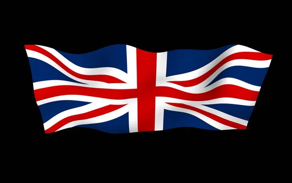 Zwaaiende vlag van Groot-Brittannië op donkere achtergrond. Britse vlag. Verenigd Koninkrijk van Groot-Brittannië en Noord-Ierland. Staatssymbool van het Verenigd Koninkrijk. 3D illustratie — Stockfoto