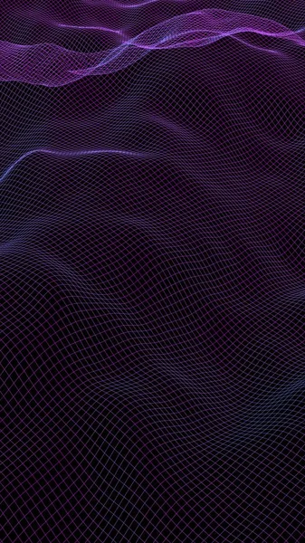 Abstrakte Landschaft auf dunklem Hintergrund. cyberspace marine blue grid. hallo-Tech-Netzwerk. 3D-Illustration — Stockfoto
