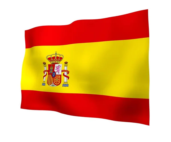 Die Flagge Spaniens. Offizielles Staatssymbol des Königreichs Spanien. Konzept: Web, Sportseiten, Sprachkurse, Reisen, Gestaltungselemente. 3D-Illustration — Stockfoto