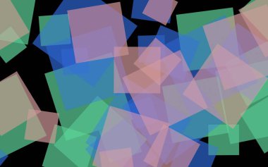 Koyu arkaplanda çok renkli yarı şeffaf kareler. 3B illüstrasyon