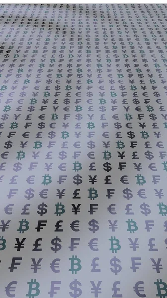 Bitcoin i waluta na szarym tle. Cyfrowy krypto symbol waluty. Koncepcja biznesu. Wystawa rynkowa. 3D ilustracja — Zdjęcie stockowe