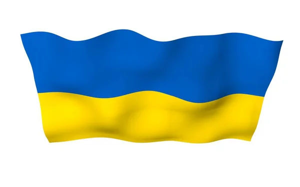 Le drapeau de l'Ukraine sur un fond blanc. Drapeau national et enseigne de l'État. Bicolore bleu et jaune. Illustration 3D agitant le drapeau — Photo