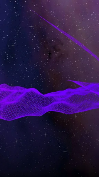 Abstract ultraviolet landscape on a dark background. Purple cyberspace grid. hi tech network. Outer space. Violet starry outer space texture. Vertical image orientation. 3D illustration