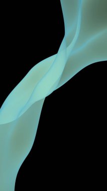 Soyut dalga. Eşarp. Siyah arka planda parlak kurdele. Soyut duman. Raster hava desteği. Dikey görüntü yönlendirmesi. 3B illüstrasyon