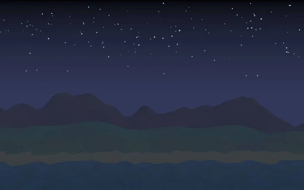 Starry holdtalan égen. Óceán parton vonal hullámok a strandon. Sziget strand paradicsoma hullámok. Nyaralás, nyár, relaxáció. Seascape, tengerpart. Minimalista táj, primitivizmus. 3D-illusztráció — Stock Fotó