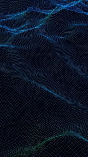Abstrakcyjny krajobraz na ciemnym tle. Cyberspace purpurowa siatka. Hi Tech sieci. ilustracja 3D — Zdjęcie stockowe